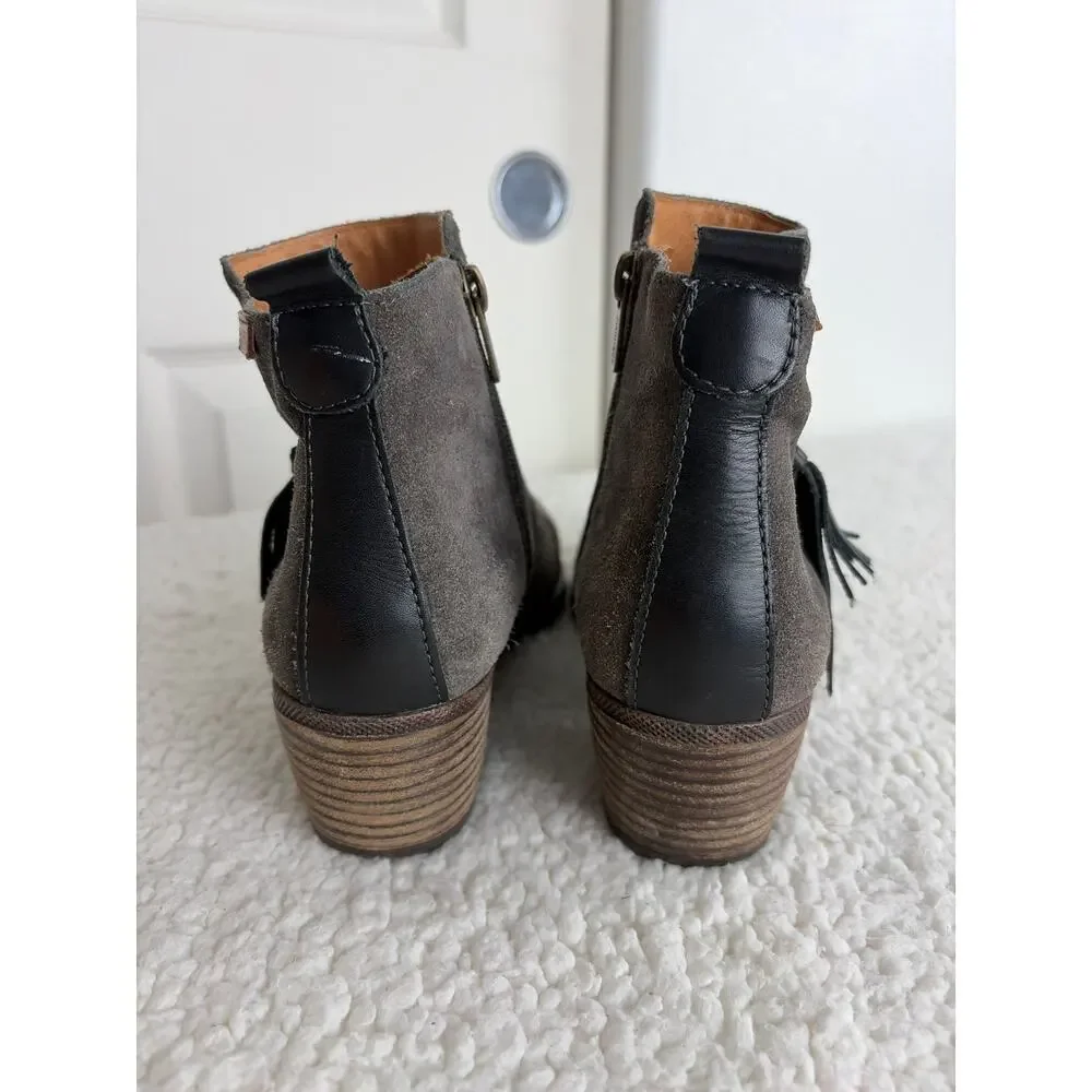 Pikolinos‎ Womens Grey Suede Booties Size 40 9.5 Baqueira Block Heel Tassel